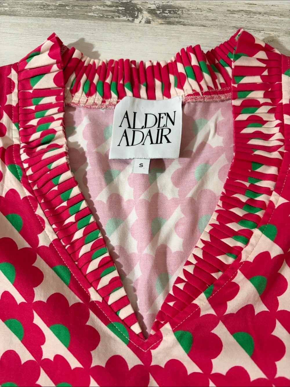 Alden Day Pink & Green Printed Ruffle Casual Dress - Picture 3 of 10